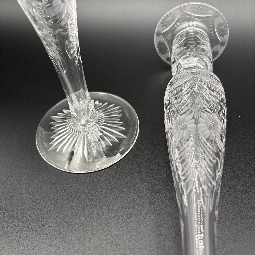 Pairpoint Crystal 11" Tall‎ Hollow Candlestick Brilliant Polish Floral Etched - Picture 12 of 12